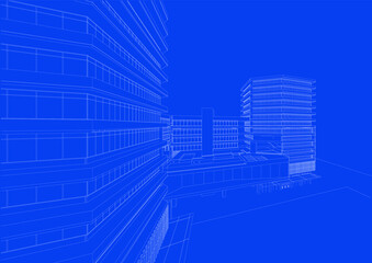 3d wireframe of building. sketch design.Vector