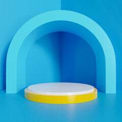 Scene with minimalist podium in blue background