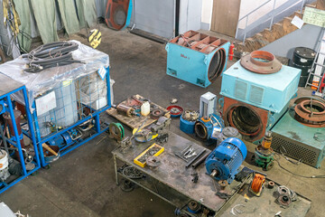Repair area in the workshop at the factory