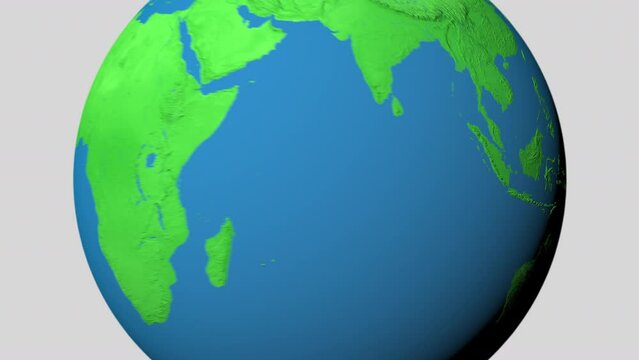 Seamless looping animation of the earth zooming in to the 3d map of East Timor with the capital and the biggest cites in 4K resolution