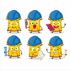 architect yellow clothing kids chinese woman cute mascot character with pliers