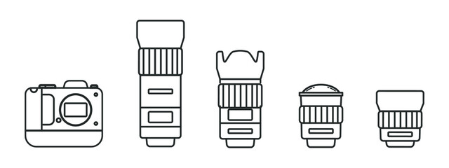 Vector set of Camera and lens, linear vector element, Illustration. 