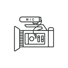 Camcorder vector, Side view of Camera, linear vector element, Illustration. 