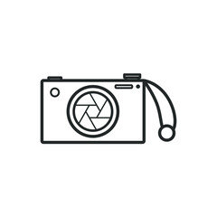 Camera with Strap, linear vector element, Illustration. 