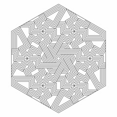 Stripe art zig-zag pattern in shape of hexagon. Detail coloring pages for adults. Digital detox. EPS8 #467