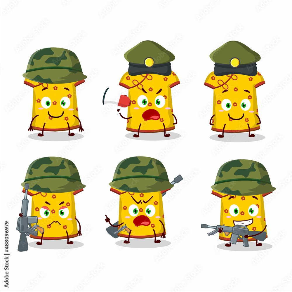 Sticker A charming soldier yellow clothing kids chinese woman cartoon picture bring a gun machine