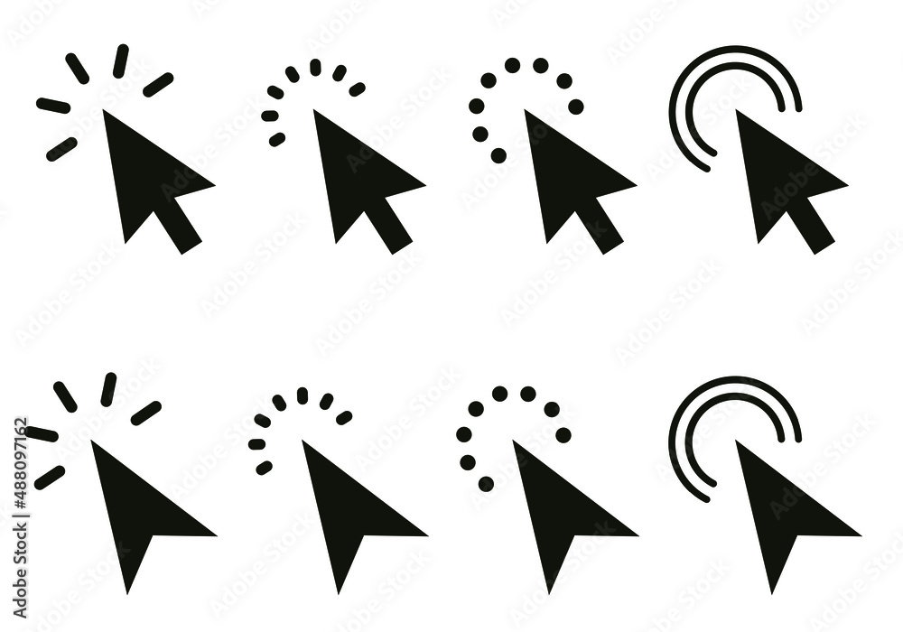 Leinwandbilder Pointer cursor сomputer mouse icon. Clicking cursor, pointing arrows clicks icons. Click cursor - stock vector.