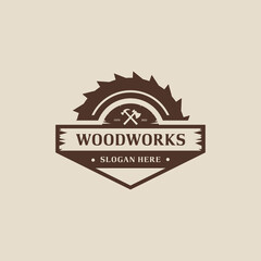 Classic vintage logo for woodwork company with the concept of carpentry and saws