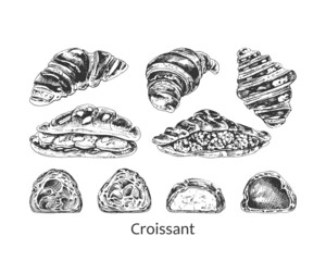 373_croissant_croissant, french dough graphic vector set, bakery sign, fresh dessert, topping, cream, berries,