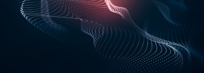 Fototapeta premium Abstract particular digital background hi-tech and scientific technology data line connect. particular wave dynamic mesh big data technology illustration background. 3d render particular line bg. 