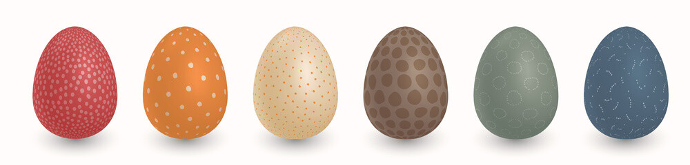 Mulsticolored Easter Eggs with hand made circle patterns. Set of pastel color eggs.