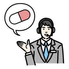 処方薬の説明をしているオペレーターの若い男性
