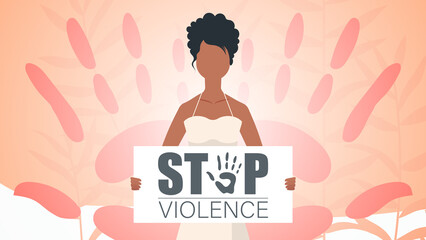 Stop violence. girl with a banner. International Day for the Elimination of Violence against Women. Vector illustration.