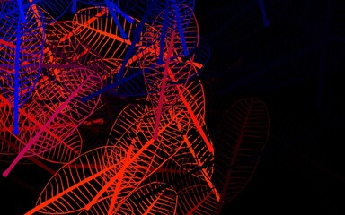 Dark Blue, Red vector doodle background with leaves.