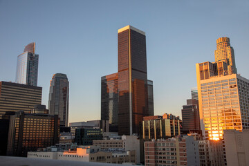 Skyline of downtown Los Angeles at sunset