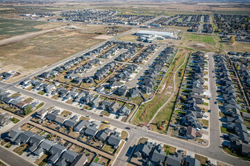 Naklejka premium Aerial view of Warman, Saskatchewan on the Canadian Prairies