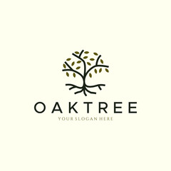 Fototapeta premium oak tree simple line art logo icon vector illustration template design. pine tree or palm tree nature line art logo