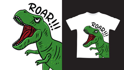 Hand drawn dinosaur illustration t shirt design