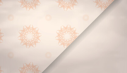 Beige postcard with a place for your text and ornaments monograms. New Year theme. Vector.