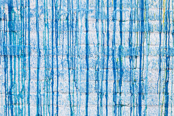 Blue paint drips on a white wall abstract grunge color texture