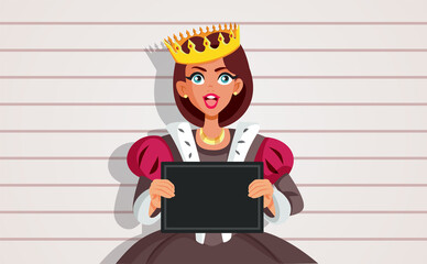 Bad Criminal Princess Mugshot Vector Cartoon Illustration - obrazy, fototapety, plakaty