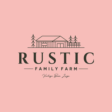 rustic family farm line art logo vector symbol illustration design