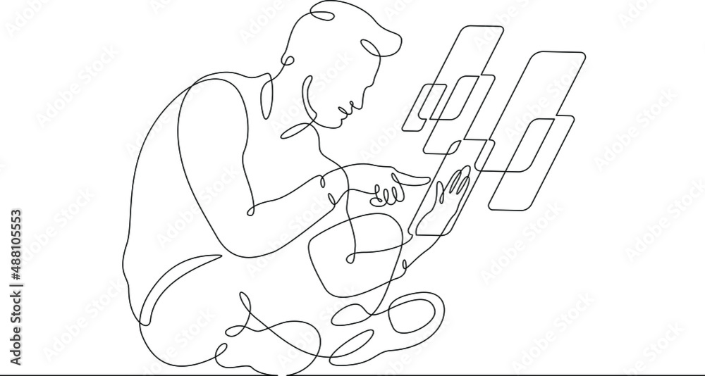 Poster one continuous line.augmented reality.multi-screen in the phone application. augmented reality on th