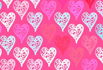 Light Blue, Red vector template with doodle hearts.