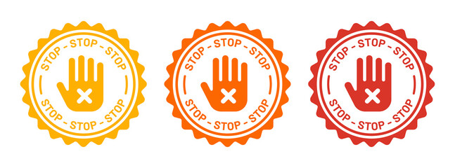 Stop sign symbol in graphic design. Hand with cross mark icon on badge vector.