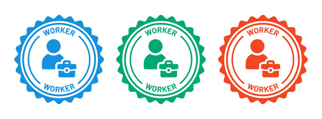 Worker stamp icon set. Man with briefcase icon symbol of employee, job, career concept.