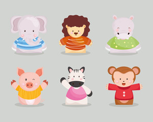 six icons with little animals