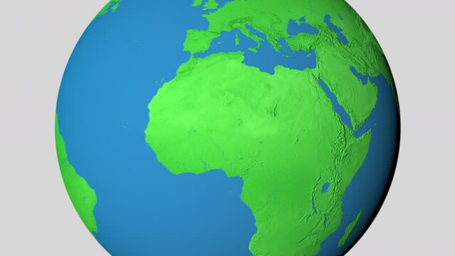 Seamless looping animation of the earth zooming in to the 3d map of Egypt with the capital and the biggest cites in 4K resolution