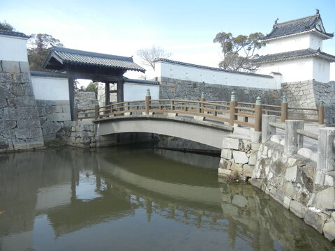 A Japanese castle : Ote-mon Gate in Banshu-Ako-jyoseki-koen Park, the site of Ako-jyo Castle in Ako City In Hyogo Oref, in Japan 日本の兵庫県赤穂市にある播州赤穂城跡公園の大手門