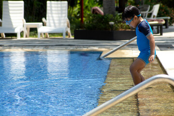 cute boy get ready to swim