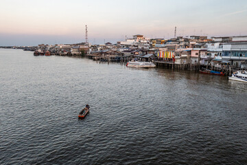 Fisherman was fishing activities in front of Selat Panjang City, Riau Indonesia 