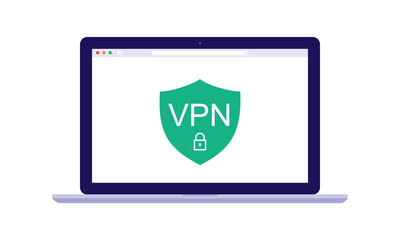 Laptop With VPN Security. Virtual Private Network.
