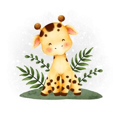 Watercolor animal cute safari giraffe  - obrazy, fototapety, plakaty