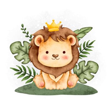 Watercolor Animal Cute Safari Lion 