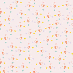 Colorful childish seamless pattern with cute and sweet heart shape in hand drawn style. Modern trendy design Illustration with love flat concept for endless romantic print, background, wallpaper, card