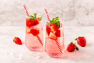 Fresh healthy iced strawberry lemonade with mint