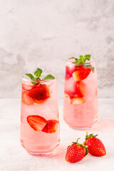 Fresh healthy iced strawberry lemonade with mint