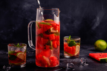 Watermelon infusion water with lime and mint