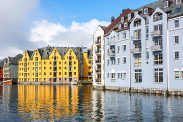 Apartment building located by the water in Alesund, Norway