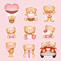 Watercolor teddy bear sticker set