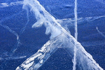 ice texture cracks baikal, abstract background winter ice transparent blue