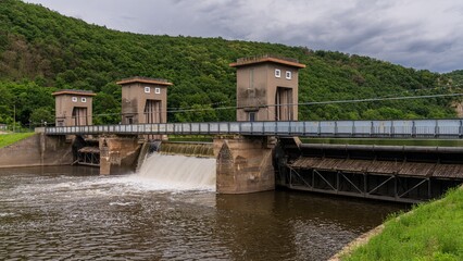 The weir on the River Nahe in Niederhausen, Rhineland-Palatine, Germany