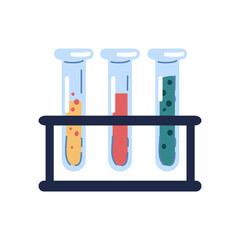 test tubes on stand over white background, flat style