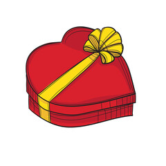 Hand-drawn red and yellow vector illustration of gift.