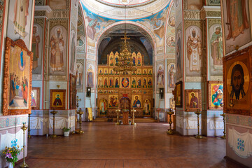 Interior of the ancient Church of the Transfiguration of the Savior. Spas-Zaulok. Moscow region