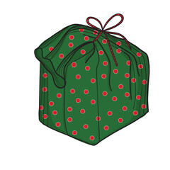 Hand-drawn green and red vector illustration of gift.